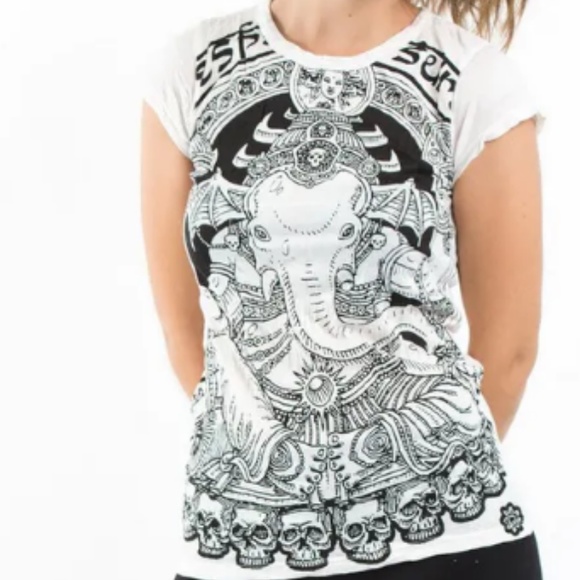 Sure Design Womens Batman Ganesh T-Shirt White NEW - Picture 2 of 2